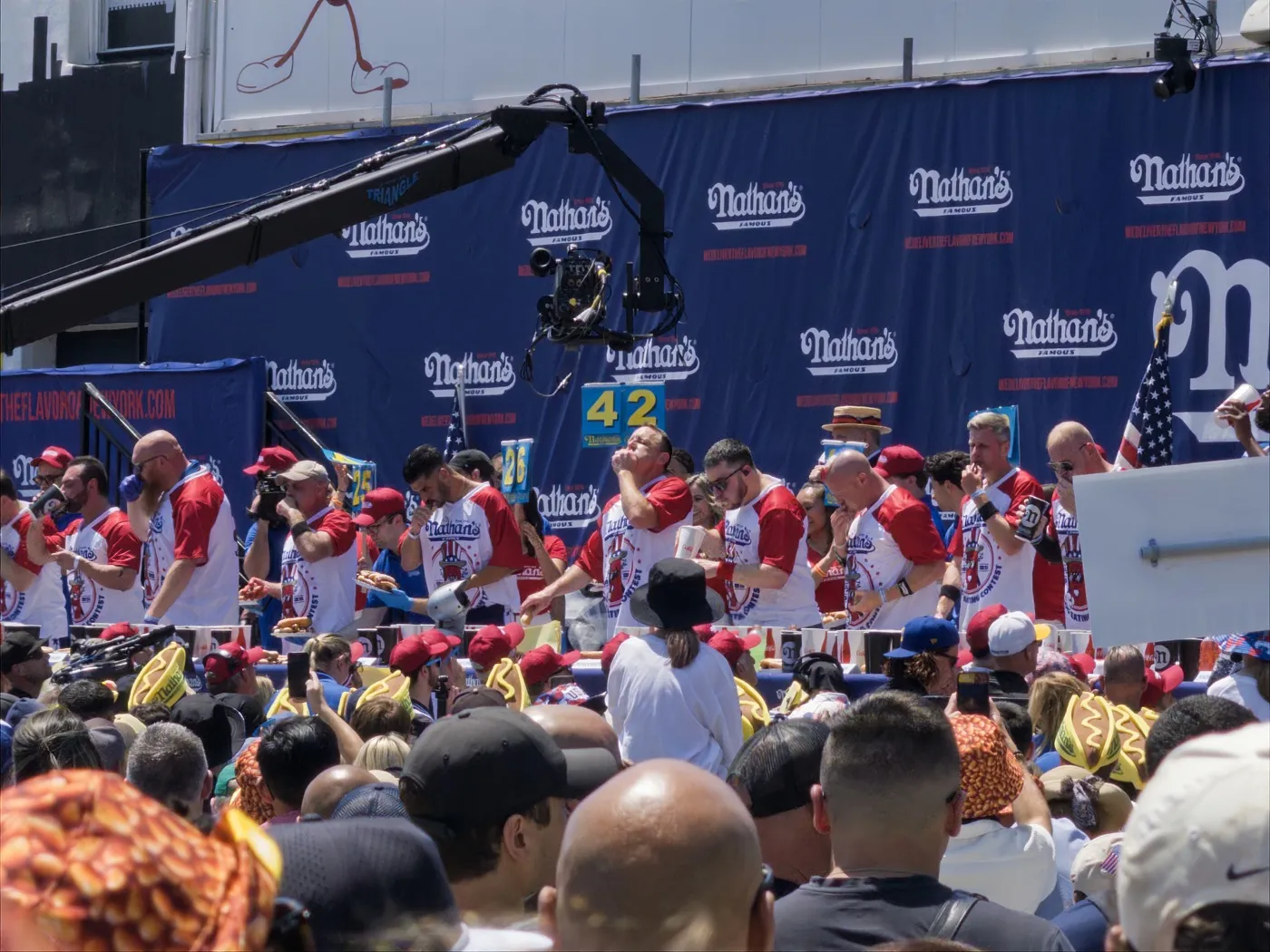 Joey Chestnut at the 2025 Nathan's Hot Dog Eating Contest