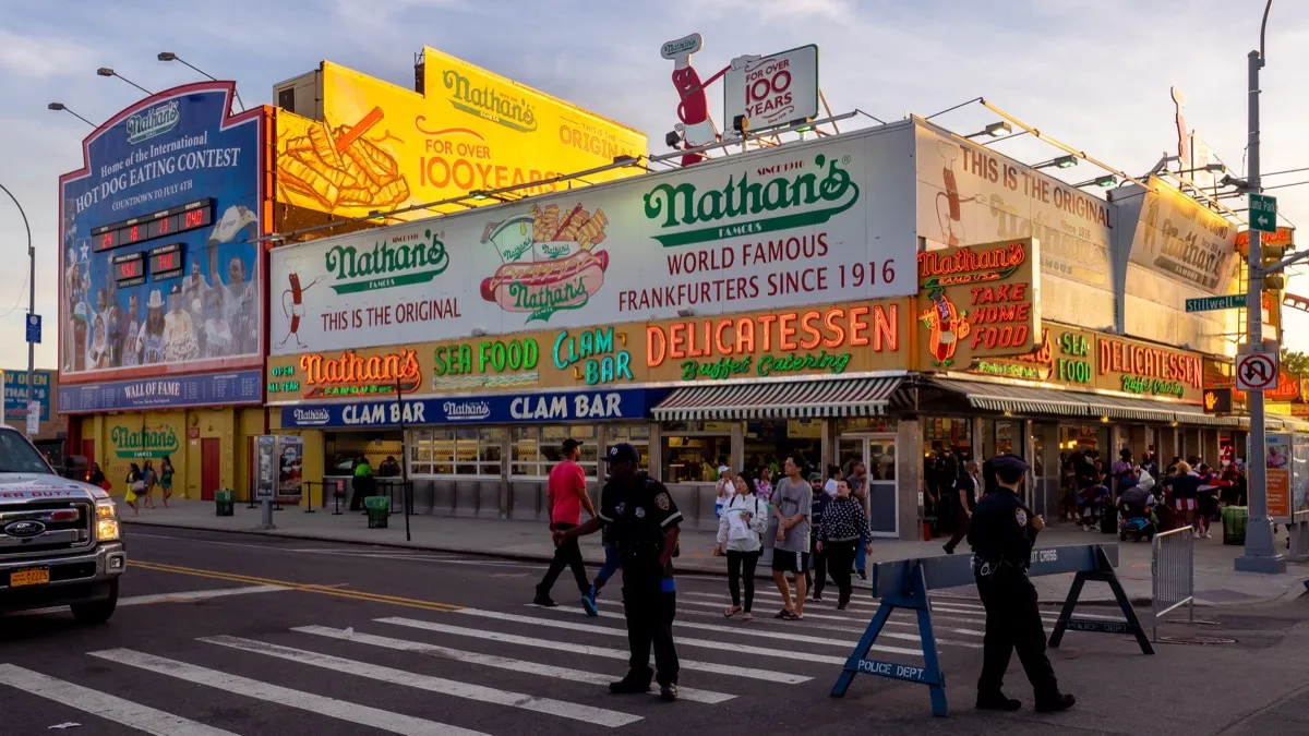 Nathan's Famous original storefront at Surf and Stillwell Avenues in Coney Island, Brooklyn
